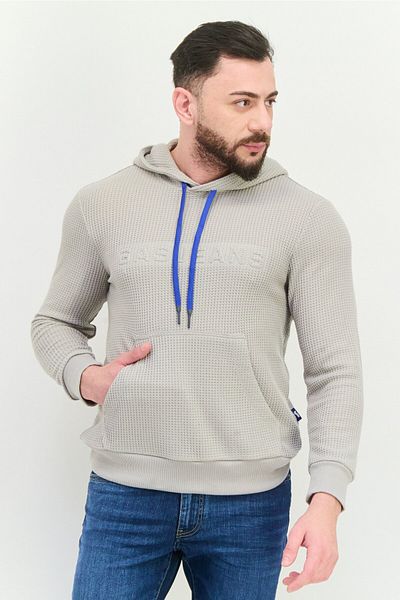 GAS Men Hooded Textured Long Sleeves Sweatshirt, Grey
