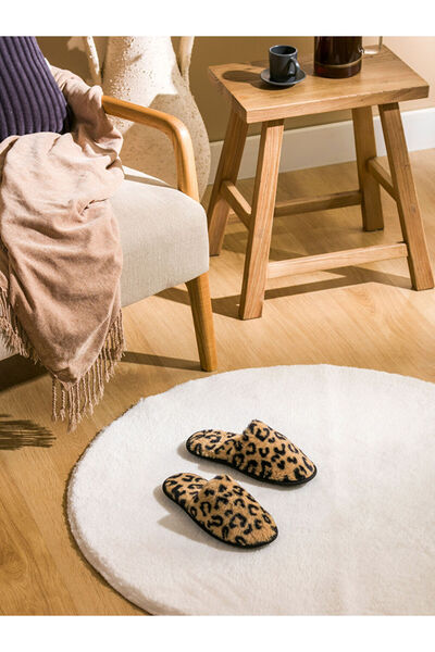 LC Waikiki Beige Women's Leopard Patterned Plush House Slippers