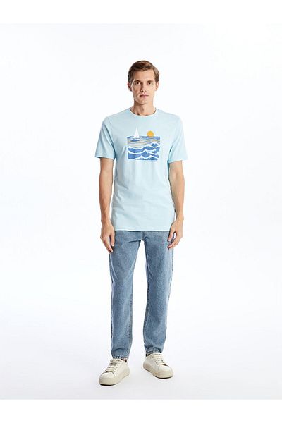 LC Waikiki Tricou pentru bărbați din bumbac pieptănat cu mânecă scurtă cu decolteu