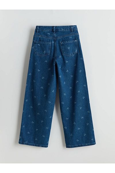 LC Waikiki Adjustable Elastic Waist Bow Patterned Girls Jean Trousers