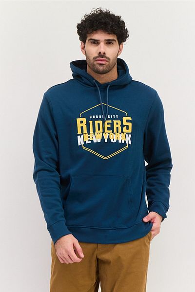 Threadbare Men Graphic Print Long Sleeves Hooded Sweatshirts, Teal Blue