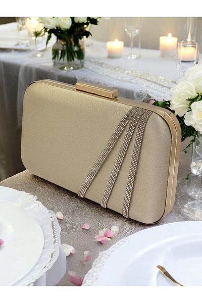 Biçanta Nude Color Satin Gold Stone Βραδινό Τσάντα Βραδινή Τσάντα Αρραβώνα Τσάντα Γάμου