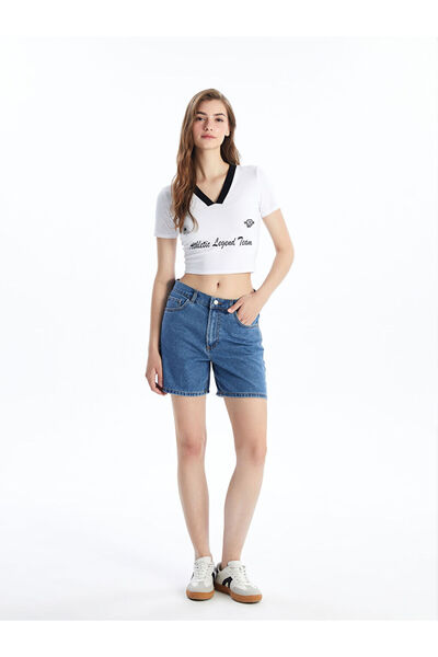 LC Waikiki Indigo Bermuda Fit Women's Jean Shorts