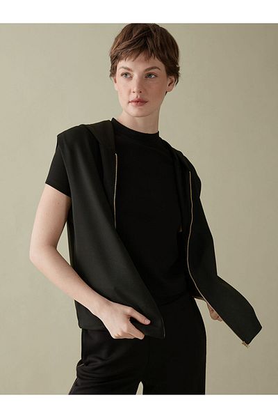LC Waikiki Black Hooded Women's Zippered Sweatshirt