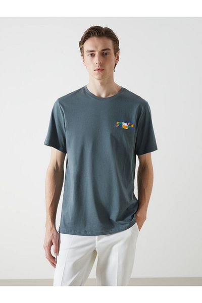 LC Waikiki Ανδρικό μπλουζάκι LCW Crew με κοντό μανίκι με εμπριμέ χτενισμένο βαμβάκι