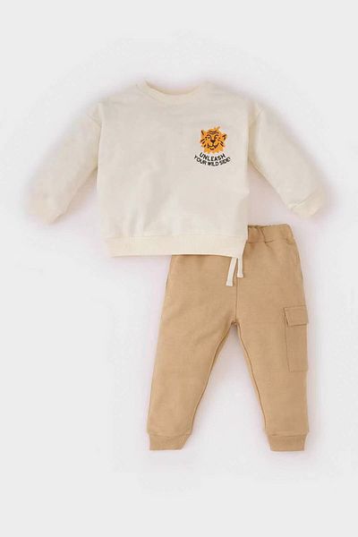 DeFacto Ecru Baby Boy Top and Bottom Set D9594A5/Er91