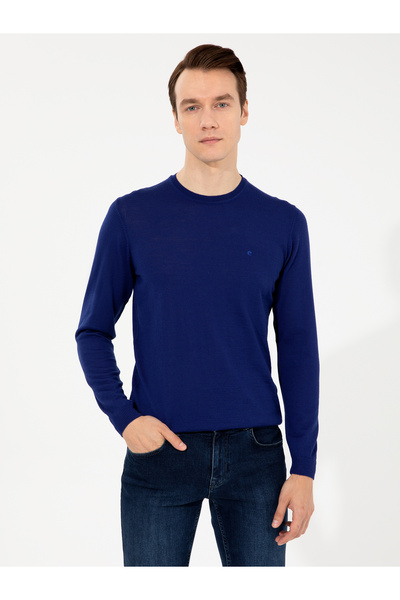 Cacharel Indigo Slim Fit Crew Neck Basic Knitwear Sweater 50257398-Vr028