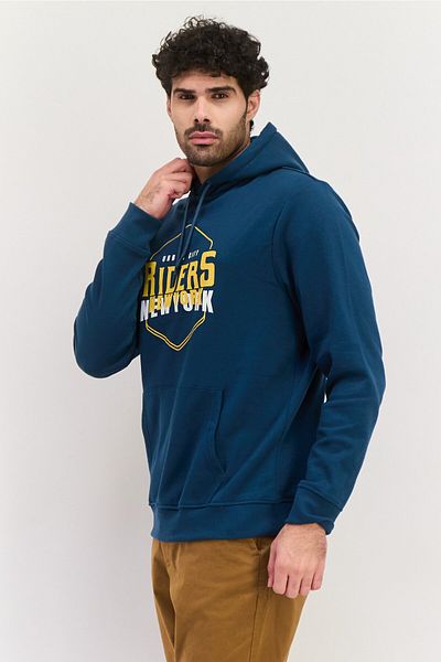 Threadbare Men Graphic Print Long Sleeves Hooded Sweatshirts, Teal Blue