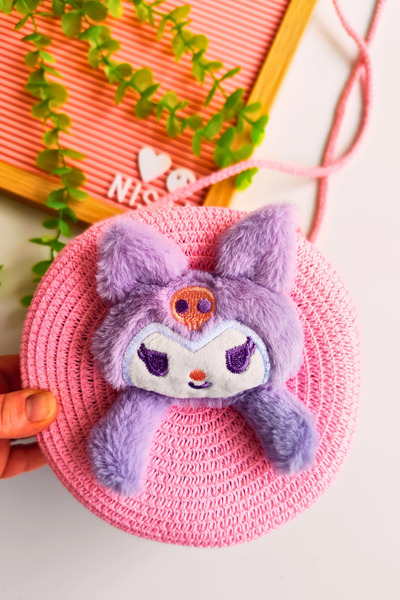 Nisankids Κοριτσίστικη ψάθινη τσάντα Kuromi για τα Χριστούγεννα (Ρυθμιζόμενο λουράκι)