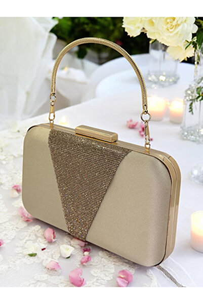 Biçanta Culoare nudă satin Rosegold Stone Geantă de seară Geantă de seară Gea...