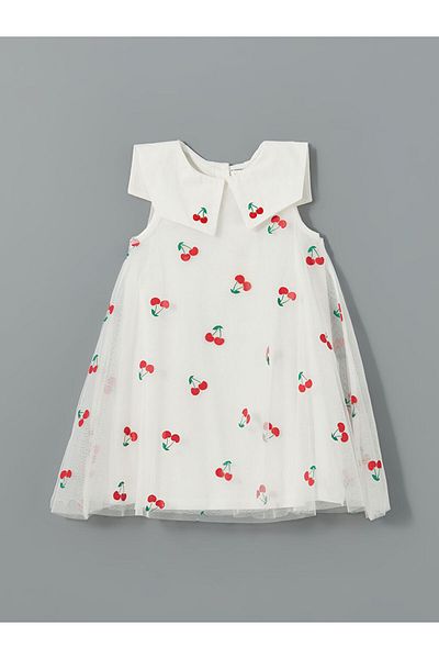 LC Waikiki New Season Cherry Printed Tulle Girl's Dress - S5As16Z1