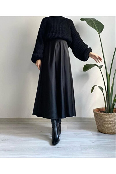 Yesui Kadın ŞIK Saten Kemeri Lastikli Maxi Boy A Line Etek