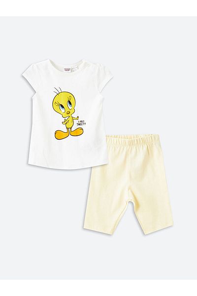 LC Waikiki Set de pijamale pentru fete cu decolteu cu imprimeu și pantaloni scurți
