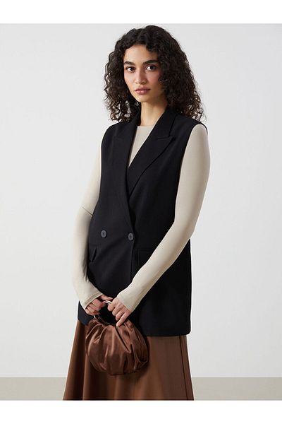 LC Waikiki Lcw Modest Black Jacket Collar Women's Classic Vest