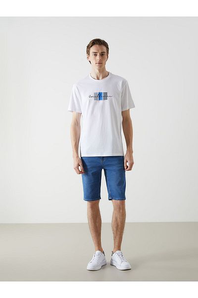 LC Waikiki Tricou pentru bărbați din bumbac pieptănat cu mânecă scurtă cu decolteu
