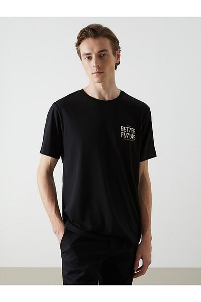 LC Waikiki Ανδρικό μπλουζάκι LCW Crew με κοντό μανίκι με εμπριμέ χτενισμένο βαμβάκι