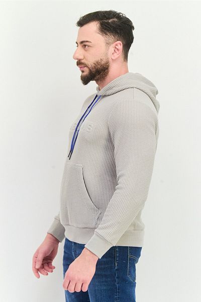 GAS Men Hooded Textured Long Sleeves Sweatshirt, Grey