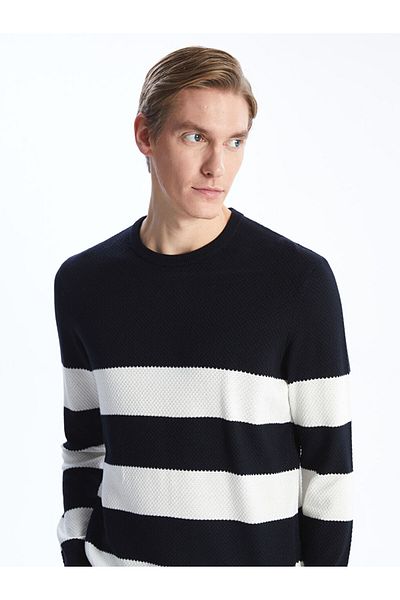 LC Waikiki Lcw Crew Neck Long Sleeve Striped Men's Knitwear Sweater Fast Fashion