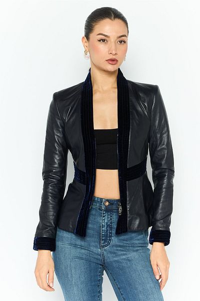 Emporio Armani Women Regular Fit Plain Casual Blazer, Black/blue