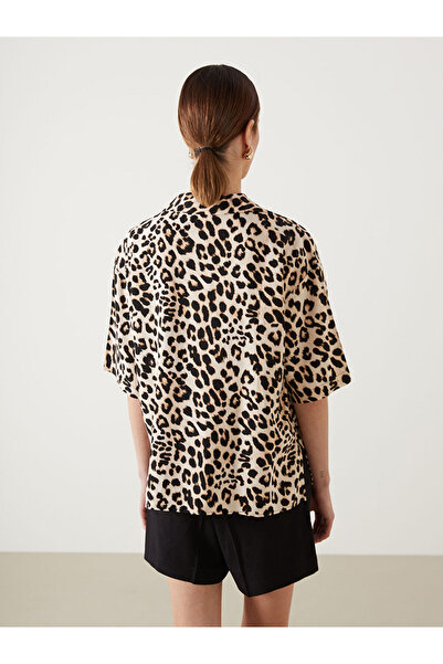 LC Waikiki Γυναικείο πουκάμισο με λεοπάρ σχέδιο από λινό μείγμα