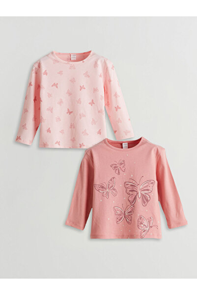 LC Waikiki Bedrucktes Mädchen-T-Shirt mit Rundhalsausschnitt im 2er-Pack