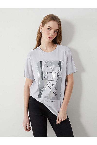 LC Waikiki Crew Neck Printed Combed Women's T-Shirt