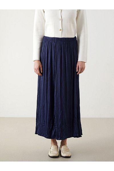 LC Waikiki Lcw Modest Navy Blue Elastic Waist Satin Women's Skirt
