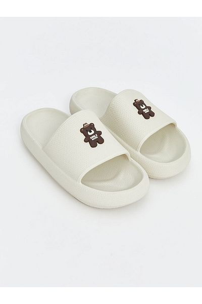 LC Waikiki Γυναικείες παντόφλες Lcw Steps Beige Teddy Bear με στάμπα