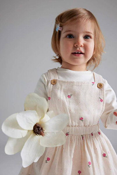 DeFacto 3-Piece Muslin T-Shirt Salopet Dress Pantyhose Powder Baby Girl Bottom-Top Set D9096A5/Pn354