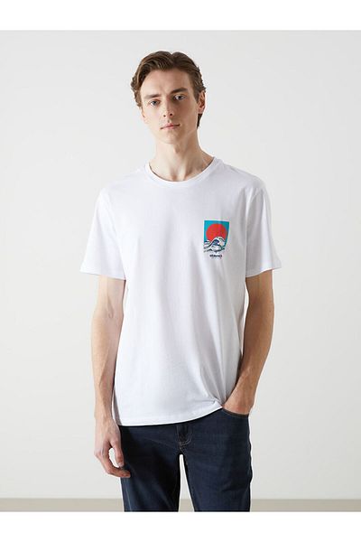 LC Waikiki Ανδρικό μπλουζάκι LCW Crew με κοντό μανίκι με εμπριμέ χτενισμένο βαμβάκι