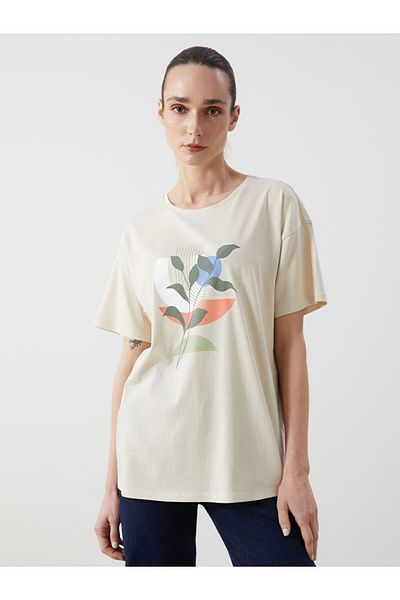 LC Waikiki Γυναικείο φλοράλ μπλουζάκι Crew Neck