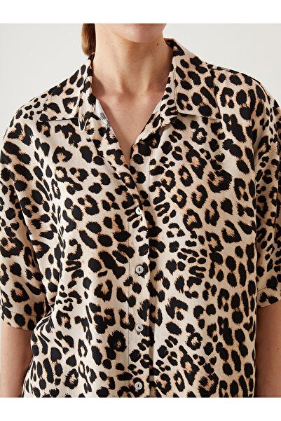 LC Waikiki Γυναικείο πουκάμισο με λεοπάρ σχέδιο από λινό μείγμα