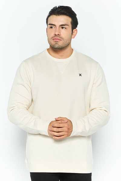 Hurley Men Crew Neck Long Sleeve Brand Logo Sweatshirt, Cream
