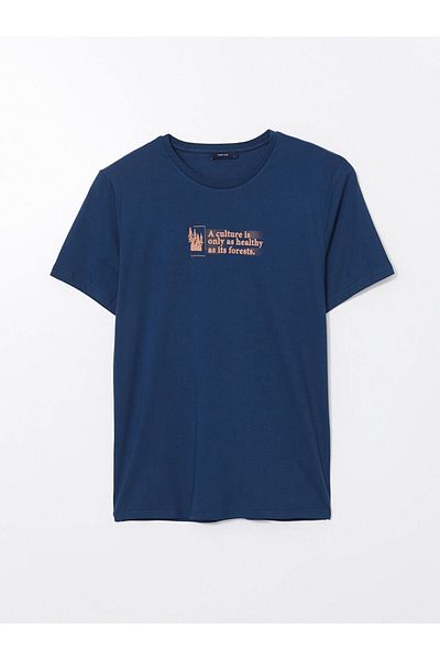 LC Waikiki Tricou pentru bărbați din bumbac pieptănat cu mânecă scurtă cu decolteu