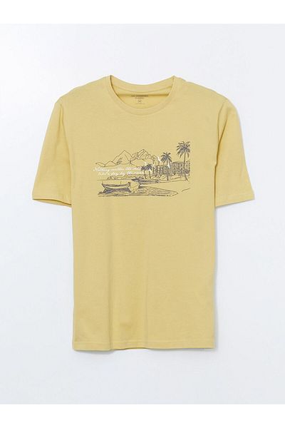 LC Waikiki Ανδρικό μπλουζάκι LCW Crew με κοντό μανίκι με εμπριμέ χτενισμένο βαμβάκι
