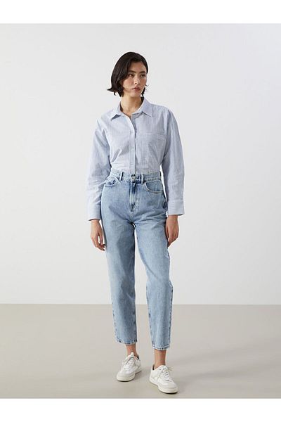 LC Waikiki Cămașă oversize pentru femei din amestec de in cu dungi de sezon nou - S5I321Z8