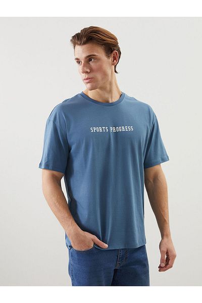 LC Waikiki New Season Crew Neck Κοντό μανίκι εμπριμέ χτενισμένο βαμβακερό ανδρικό Tisort - S5K348Z8
