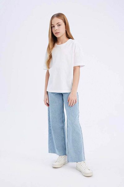 DeFacto Tricou alb pentru fetiță, cu decolteu, relaxat, D9099a8/wt34
