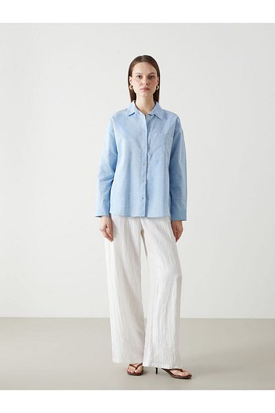LC Waikiki Cămașă pentru femei din amestec de in oversize sezon nou - S5I327Z8
