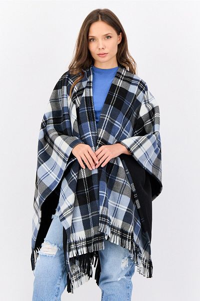 London Fog Women Plaid Poncho, Black