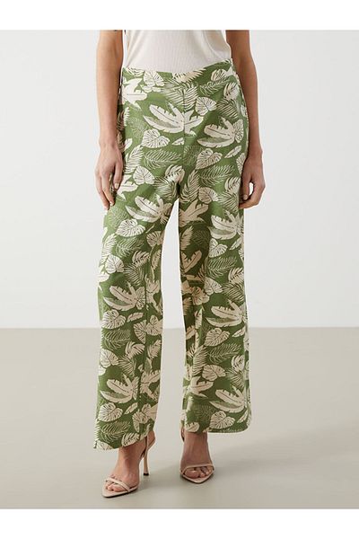 LC Waikiki Pantaloni de damă cu talie elastică din amestec de in floral
