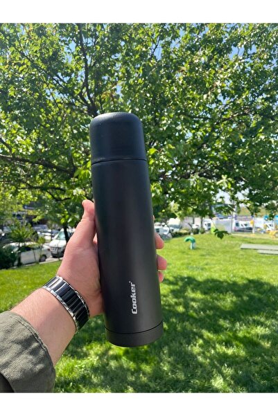 Cooker Çift Kat Paslanmaz Çelik 750 ml Termos Siyah( Çay Kahve Piknik Kamp Outdoor Ofis Otel Kafe Okul )