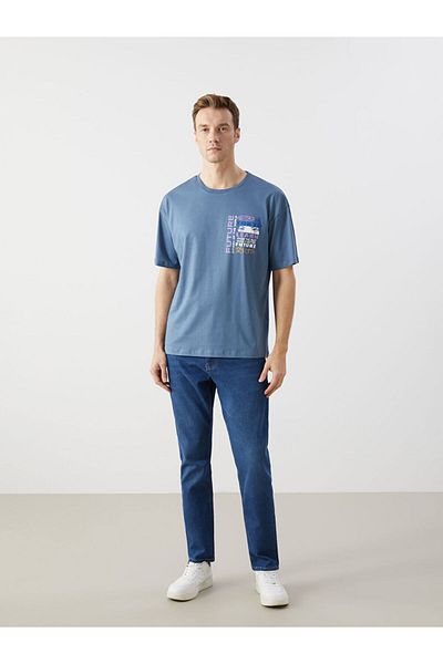 LC Waikiki Tricou pentru bărbați din bumbac pieptănat cu mânecă scurtă cu decolteu
