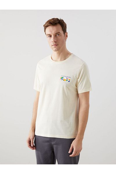 LC Waikiki Ανδρικό μπλουζάκι LCW Crew με κοντό μανίκι με εμπριμέ χτενισμένο βαμβάκι