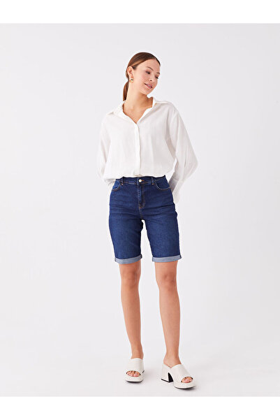 LC Waikiki Indigo Regular Waist Bermuda Fit Women's Jean Shorts