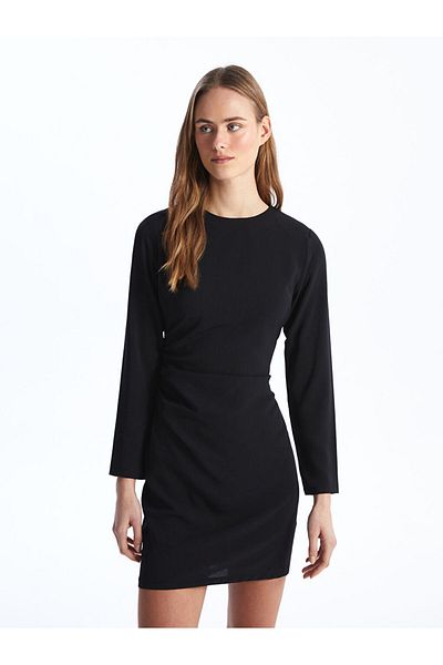 LC Waikiki Lcw Crew Neck Solid Long Sleeve Women's Dress Fast Fashion