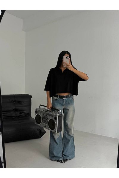vuvutasarım Γυναικεία μπλούζα Polo Neck με υφή Crop 52215002