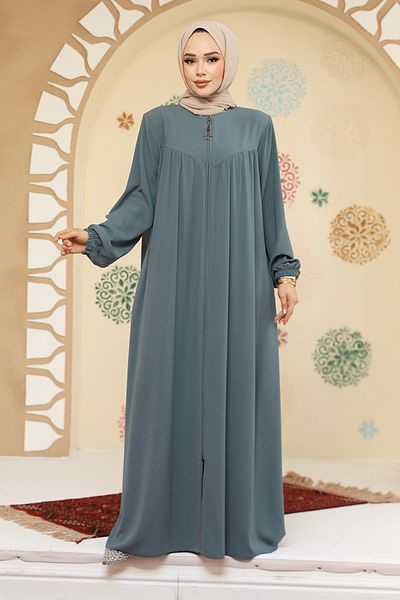 Neva Style Zippered Green Hijab Ferace 45285Cy