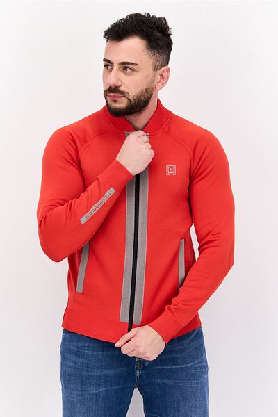 freesoul Men Stand Collar Brand Logo Long Sleeves Sweatshirt, Red
