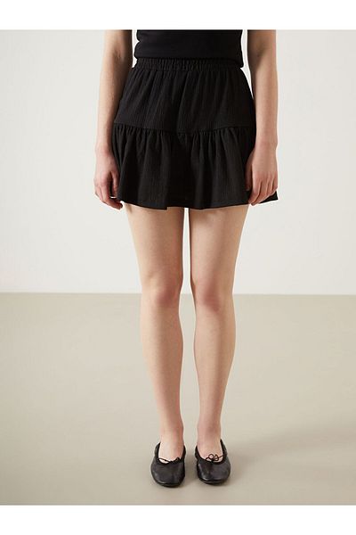 LC Waikiki Lcw Eco Black Elastic Waist Textured Women's Skirt with Shorts